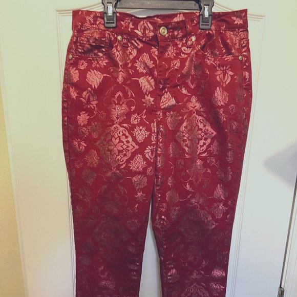 DG2 Diane Gilman Stretch Pants-Sparkle Embossed Print-Size 12-Vanentine-Holiday - Picture 2 of 11